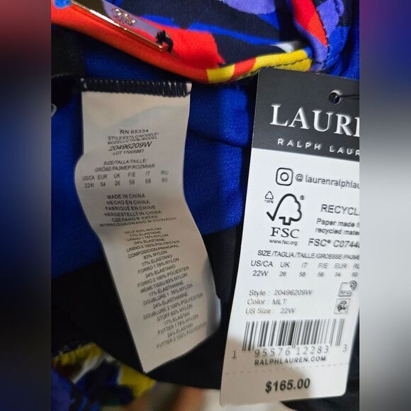 Lauren Ralph Lauren Plus Size Side-Shirred One-Piece Swimsuit NWT Size 22W - Picture 5 of 5